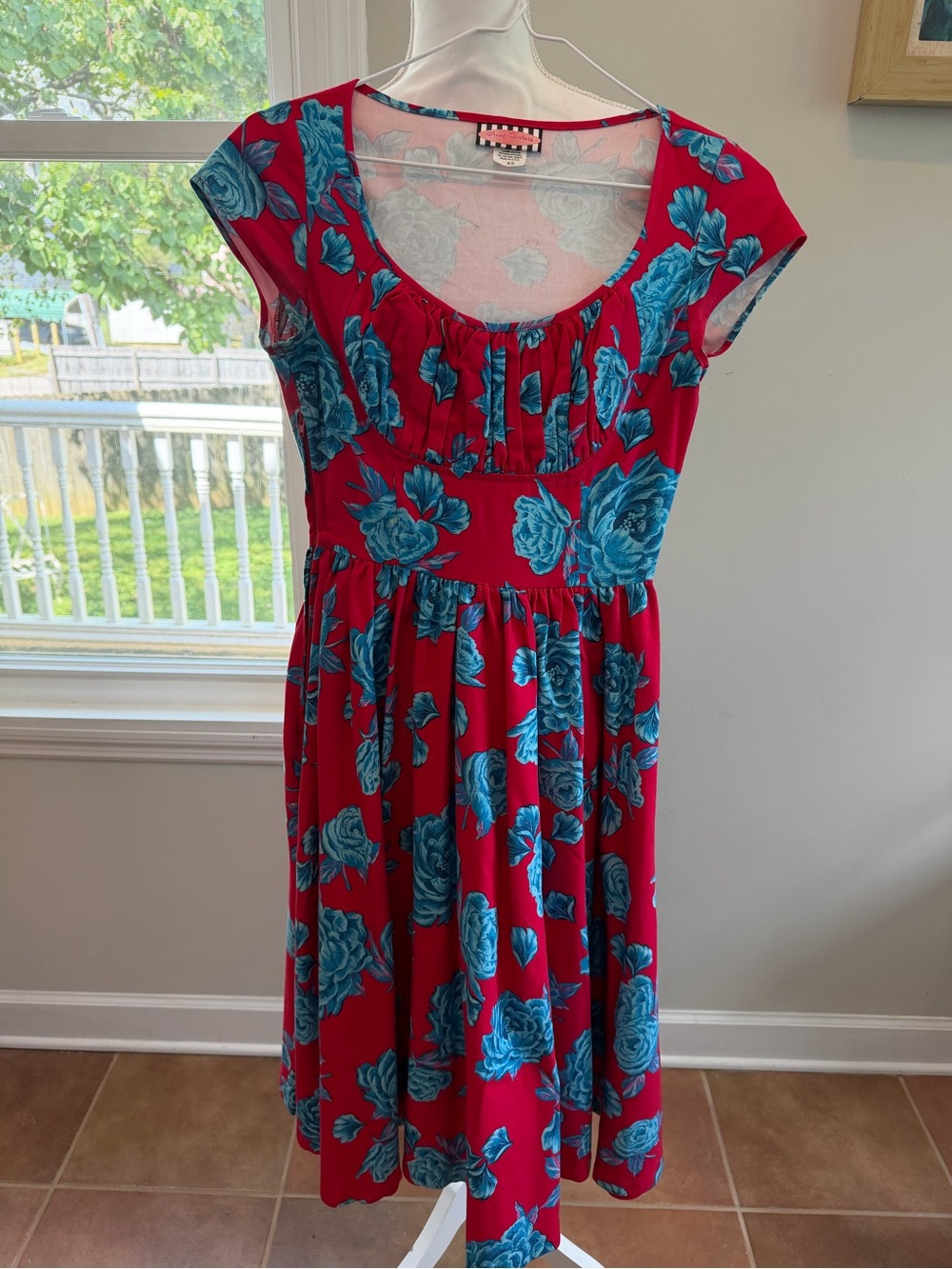 Pinup Couture Red Dress with Turquoise Rose Print